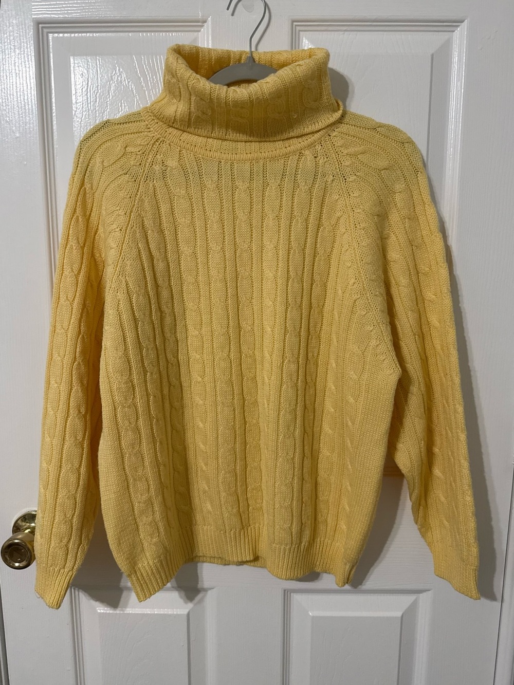 Vintage Talbots Cable Knit Turtleneck Butter Yellow Wool Blend Sweater Cottage
